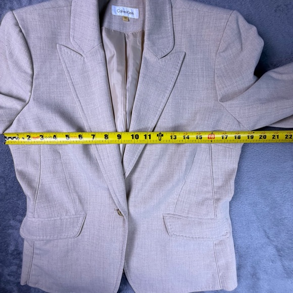 Calvin Klein Blazer Women's 12P Beige Single-Button Notch Stretch Suit Jacket - Picture 10 of 16